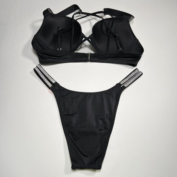 Victoria Secret 32A S Bombshell Push Up Bikini Top Set Glam Shine Strap Black - Picture 6 of 12